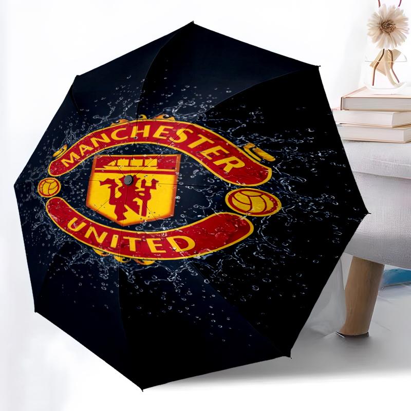 1pc Sturdy 8-Bone Auto Umbrella, Manchester United Manchester City Umbrella, Digital Printed, Foldable Umbrella for On-the-Go Outdoor Use