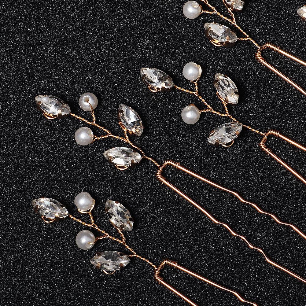 Hårtilbehør i antikk stil, enkle rhinestone-nåler, brudens frisyre til bryllupet, håndlaget perle U-formet hårnål