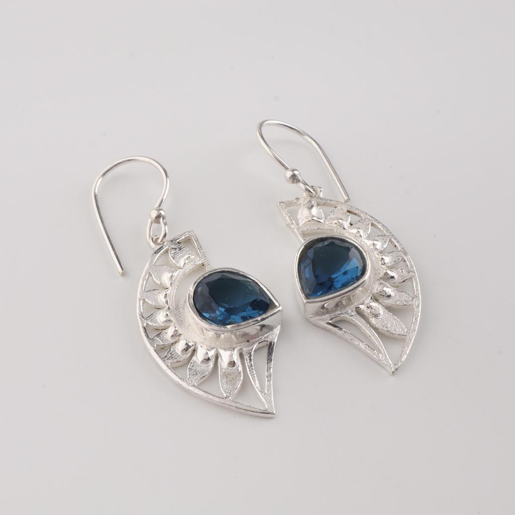 London Blue Topaz Gemstone Silver Pretty Earring 1.5" 925 Sterling Silver Women Jewelry For Birthday Gift CE-26-6