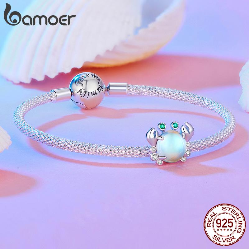 BAMOER 925 Silver Dreamy Oecan Series Dazzling Crab Beads Seahorse Pendant Charms for Women Bracelet and Necklace DIY