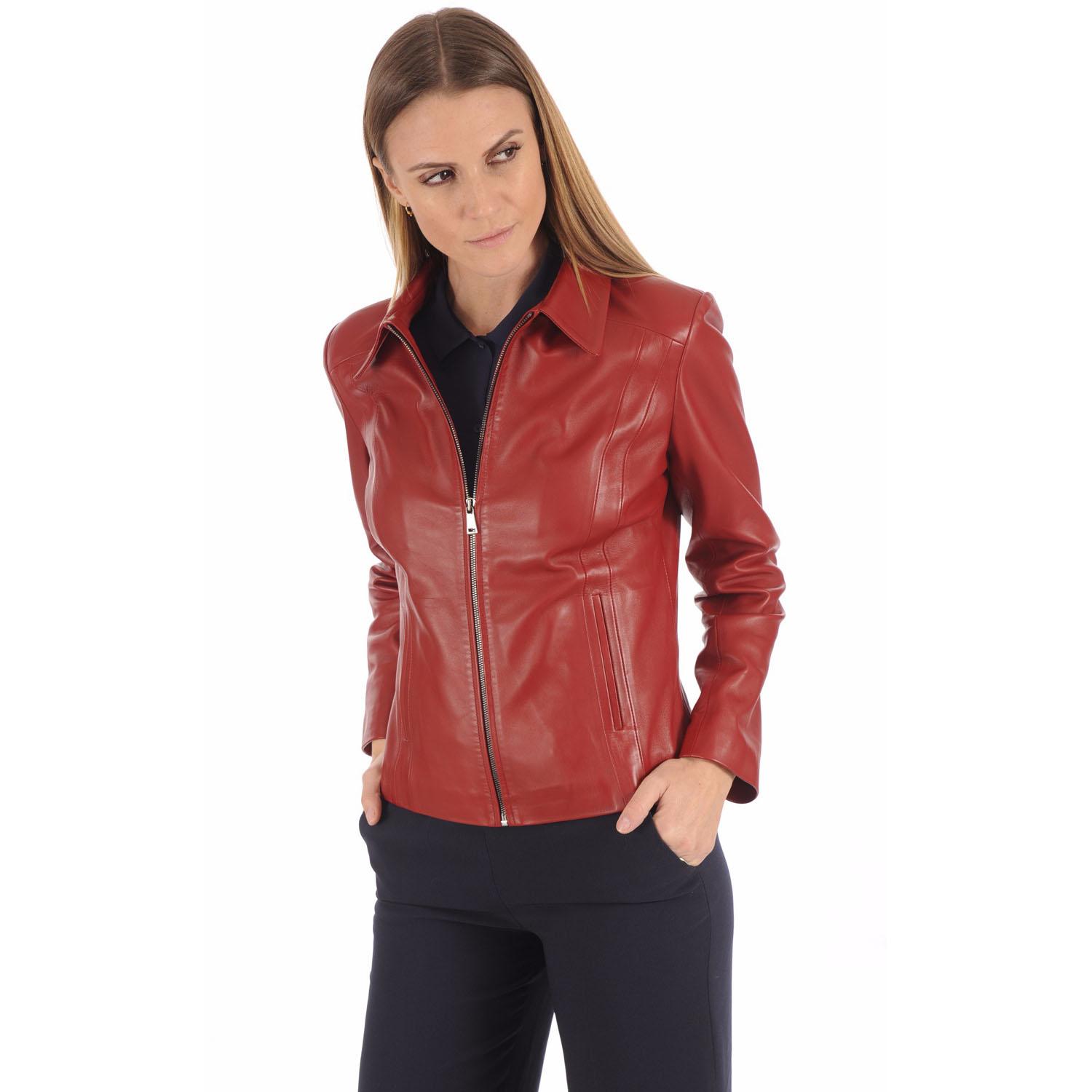 

SKINOUTFIT Women s Real Leather Jacket Slim Fit Stylish Biker Motorcycle Lambskin Red Coat XXXL червоний