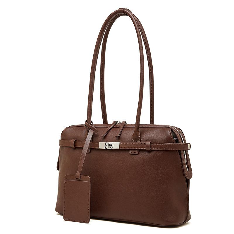 

Leather Women S Bags Niche Design Tote Bags Versatile Commuter Large-Capacity Portable Shoulder Bags 34*11*26 коричневый