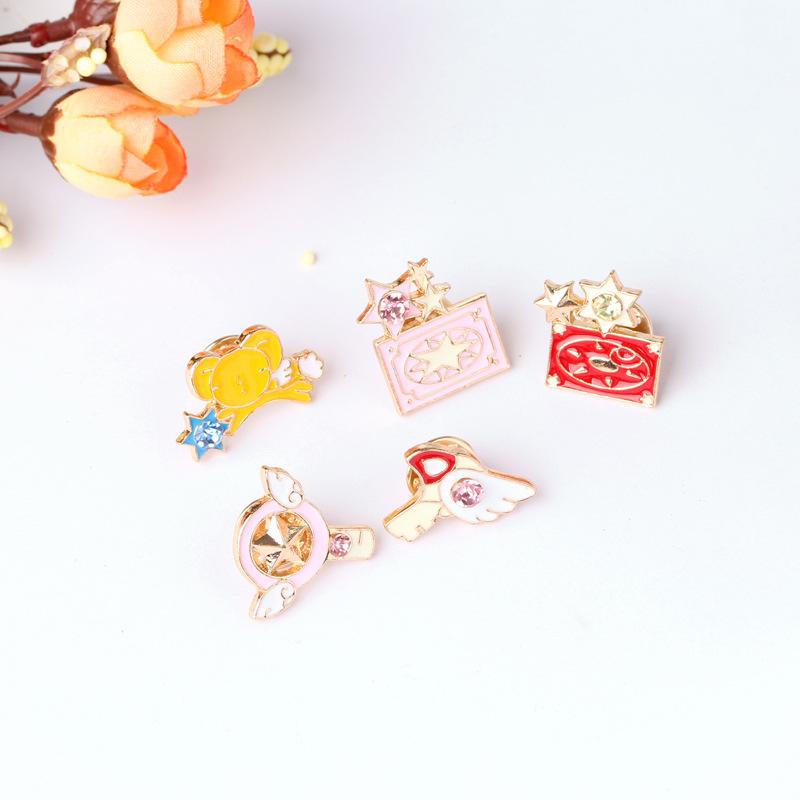 11 Style Sakura Star Wings Bowknot Rhinestone Brooch Heart Badge Jackets Brooches For Women Enamel Pin Metal Accessories Jewelry
