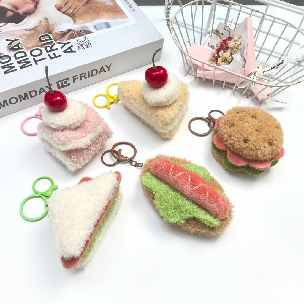 Adorable DIY Dessert Plush Keychain: Hamburger Cake & Sandwich Charm Pendant