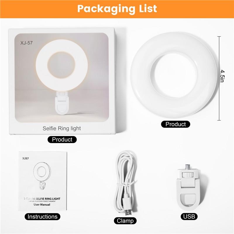 LED Selfie Light 80 LED 800Mah Rechargeable Phone Light Clip 3 Light Modes Ring Light for Phone iPad Camera Laptop Selfie