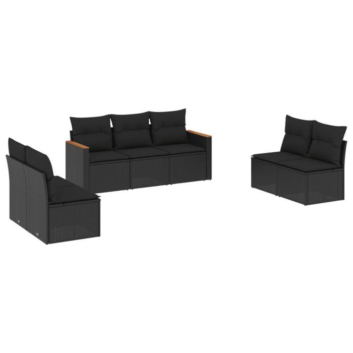 VidaXL Garden Lounge Set with Cushions 7 Pcs, Patio Sofas, Patio Furniture Set, Outdoor Furniture, Black 3225873