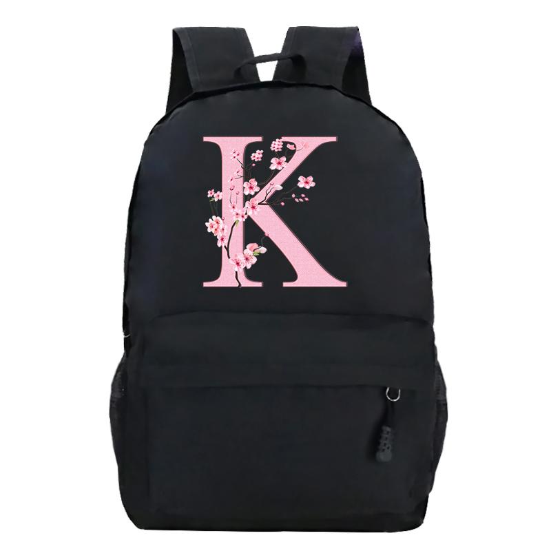 Back To School Rucksacks Trend Graphic Flower Alphabet Harajuku Style Trend Open-air Journey Knapsack Zip Laptop Bagpack