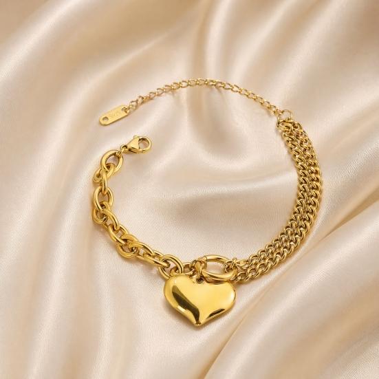 Women Bracelet, Adjustable Extended Tail Chain Bracelet, Double-Layered Cuban Bracelet with Heart Charm for Jewelry Gift