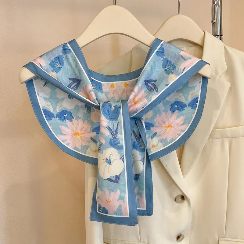 WTEMPO Women's Spring Summer Versatile Casual Outdoor Sunscreen Scarves Retro Elegant Fashion Printed Soft Thin Silk Scarves Shawls