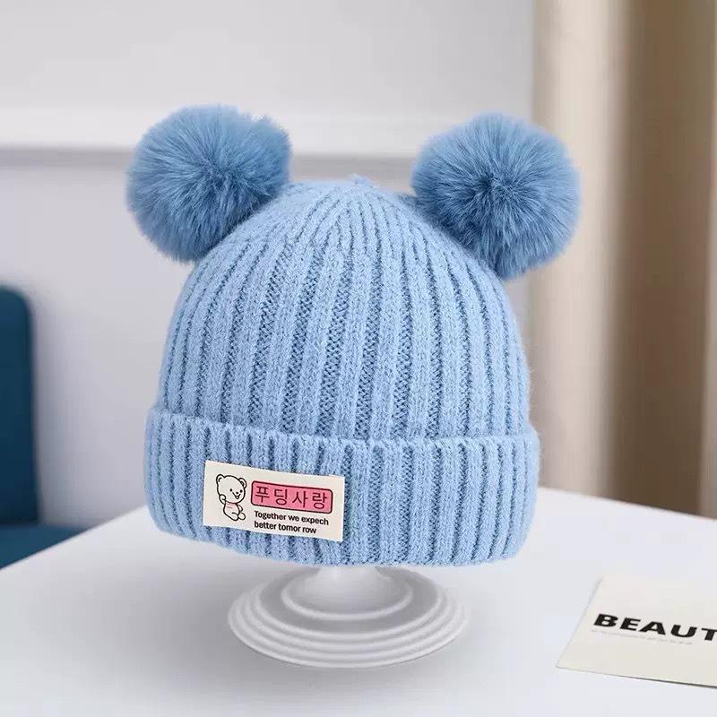 Children's Winter Woolen Hat - Unisex Double Pom-Pom Knit, Thick & Warm with Windproof Ear Protection for Boys and Girls