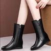 2025 autumn and winter new flat bottom inner height increase medium boots versatile side zipper round head Martin boots mother leather boots