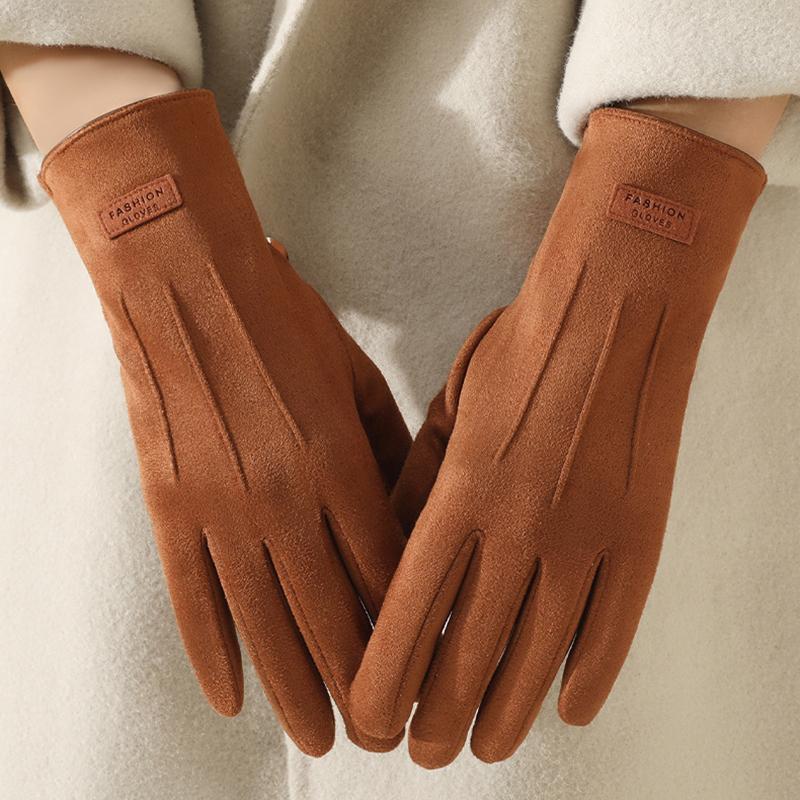 Autumn Winter Thin Not Bloated Suede Stripe Women's Gloves Keep Warm Touch Screen Elasticity Fashion Elegant Outdoor Cycling