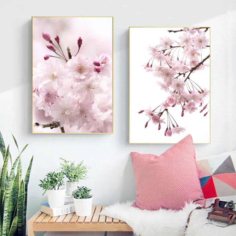 Cherry Blossoms Pink Flower Quotes Minimalist Wall Print Canvas Posters for Living Room Modern Home Decor