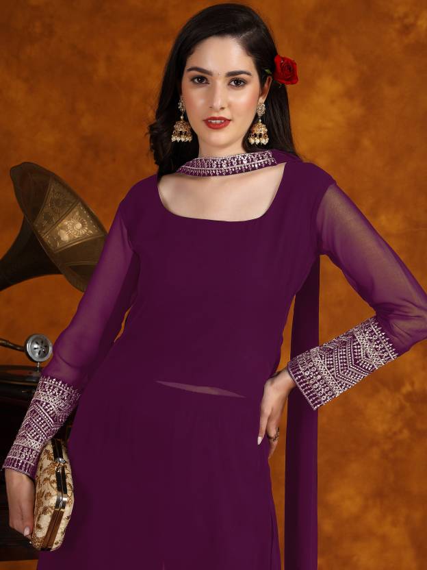 Damen Partykleidung Georgette Kurta Palazzo Dupatta Set Indisches pakistanisches Bollywood Kurti Kleid