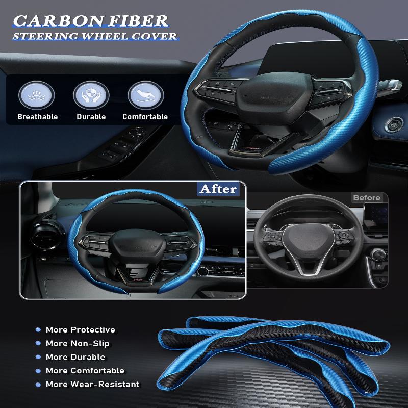 2Pcs Car Steering Wheel Covers Booster Micro Fiber Leather Auto Interior Decorative Accessories Glossy Carbon Fiber Looking