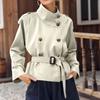 Women's Fashion Stand Collar Double-Breasted Waist-Defining Belted Short Trench Coat