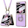 Luxury Plating Leather Shoulder Strap Case For Samsung Galaxy Z Flip 6 Screen Glass Ring Holder Cover For Galaxy Z Flip 5 Cases