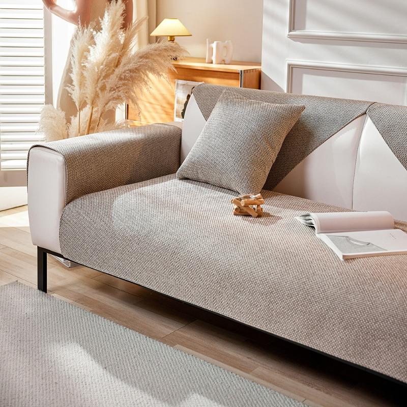Solid Color Linen Modern [] Four Seasons Universal Non-slip Old Rough Cloth Sofa Cushion Cover Cover Cloth Towel All Inclusive