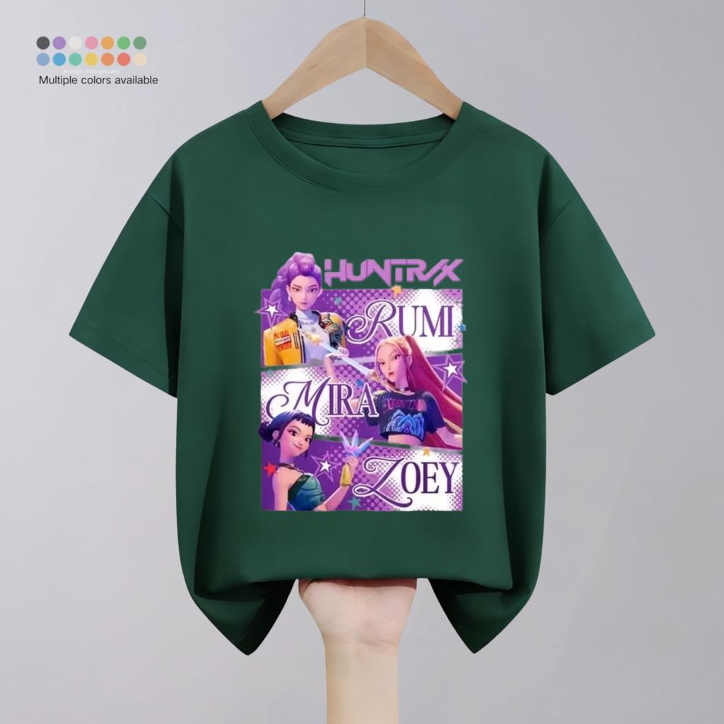 Solid Color Simple Fashion Kids Huntrix T-shirts Tops Short-sleeved Children's Clothing Korean Popular Cartoon Tshirt 1-11 Age
