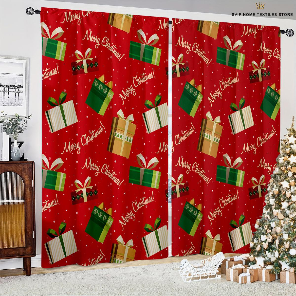 

Santa Claus Snowman and Snowflake Red Print Curtains, Bedroom, Living Room, Kitchen, Holiday Party, Decorative, 2 Pcs W50X130H(CM)X2PCS&Rod pocket