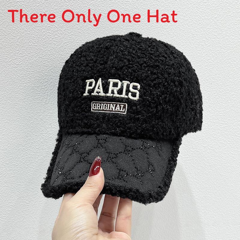 

Street Style Embroidered Letter Baseball Cap With Warm Fleece For Winter Fashion Black Paris