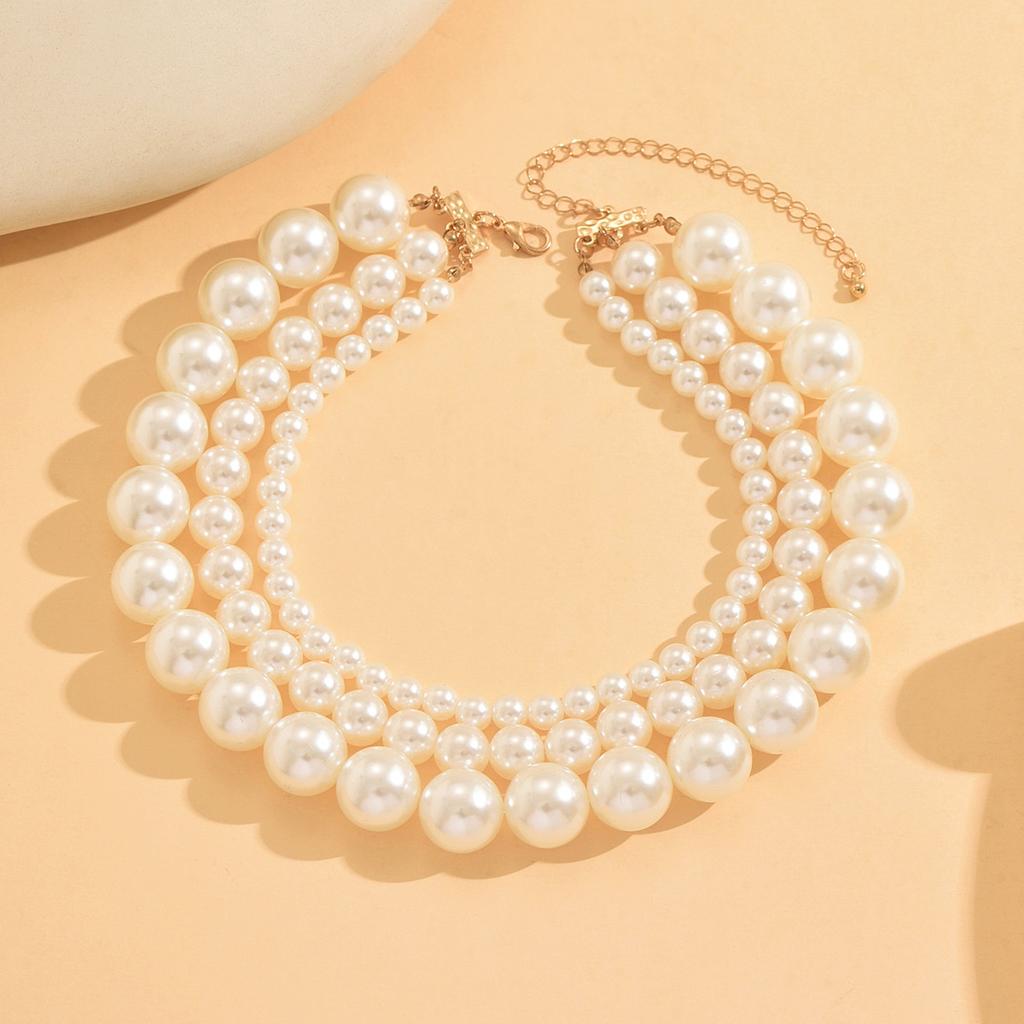Stackable Multi-layer Pearl Necklace, Ins Exaggerated Minimal Beaded Choker Clavicle Chain