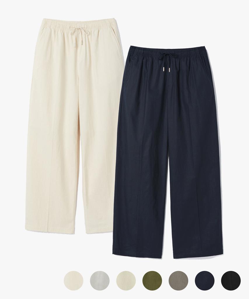 SUARE Linen-Like Semi-Wide Elastic Waist Pants - 10 Colors (Type B)