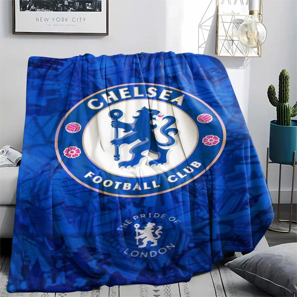 1Pc Chelsea-FC Logo Print Flannel Blanket High Quality Warm Comfortable Cover for All Seasons Perfect for Gifts Home Decor