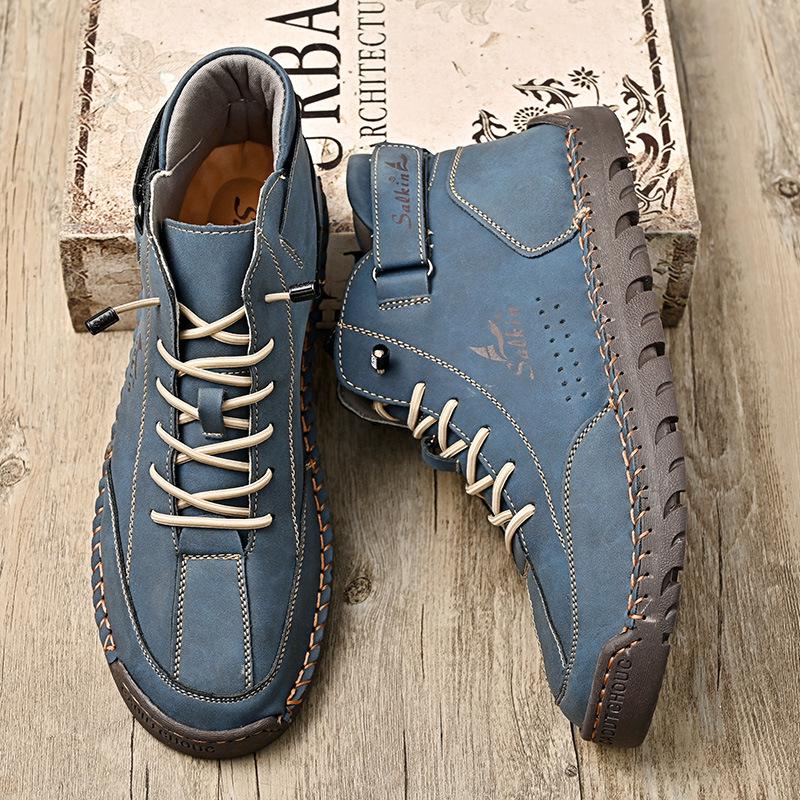 Men's Mid-Calf Leather Martin Boots - Autumn/Winter, Large Size, Handmade Casual Work Boots