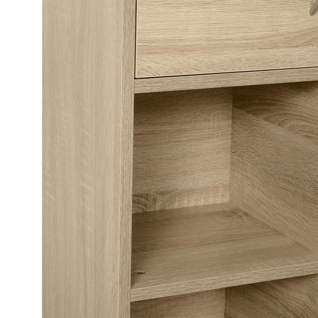 Wooden Bookcase Shelf, Multipurpose Cabinet with 3 Shelves 4 Compartments and 2 Doors, 61.5x29.5x80cm