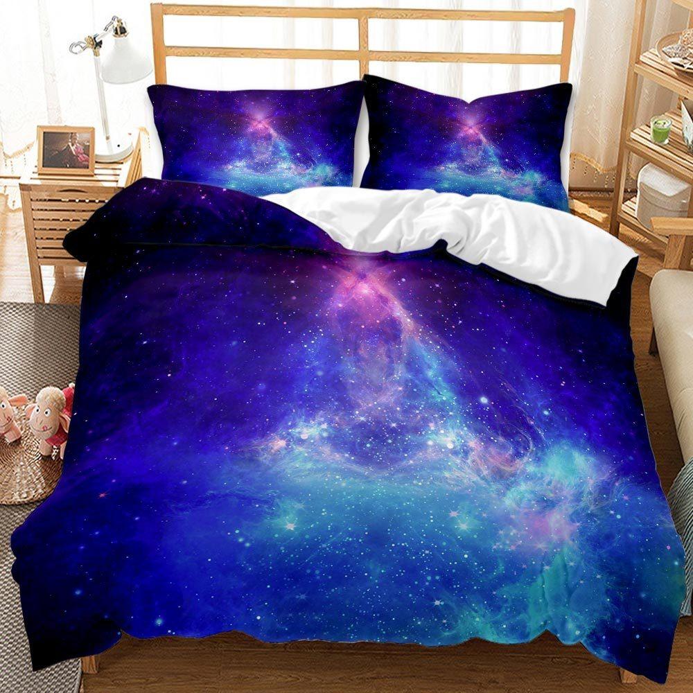 3D Space Planet Printed Down Duvet Cover Pillowcase with Universe Starry Sky Pattern Bedding Set for Kids, Home Decoration Gift for Teenagers