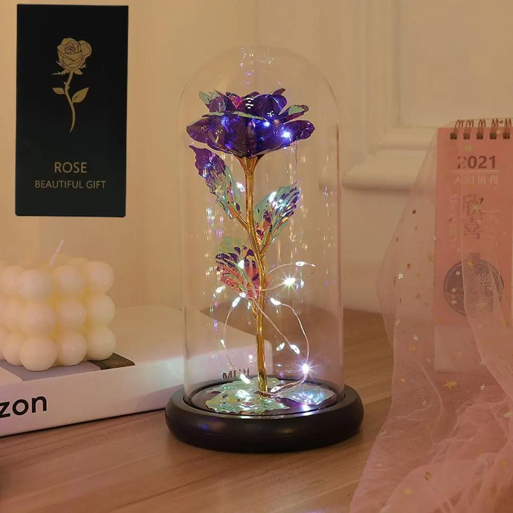 Eternal Rose LED Light Foil Flower In Glass Cover Mothers Day Wedding Favors Bridesmaid Valentines Day Gift for Girlfriend Gift
