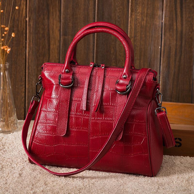 Women's Bag Crocodile Print Top Layer Cowhide Women's Handbag with Genuine Leather One-shoulder Straddle Bag