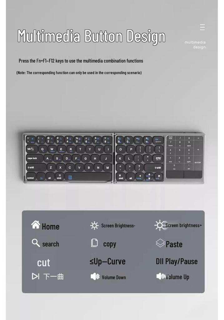 Folding Bluetooth Touchscreen Tablet & Phone Keyboard with Dual-Mode Compatibility