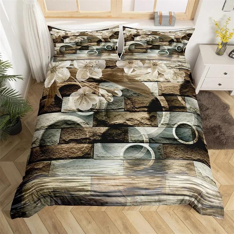 Meditation Duvet Cover Nature Green Bamboo Lotus Flower Bedding Set Circle Geometric Bedspread Cover Zen Spiritual Quilt Cover