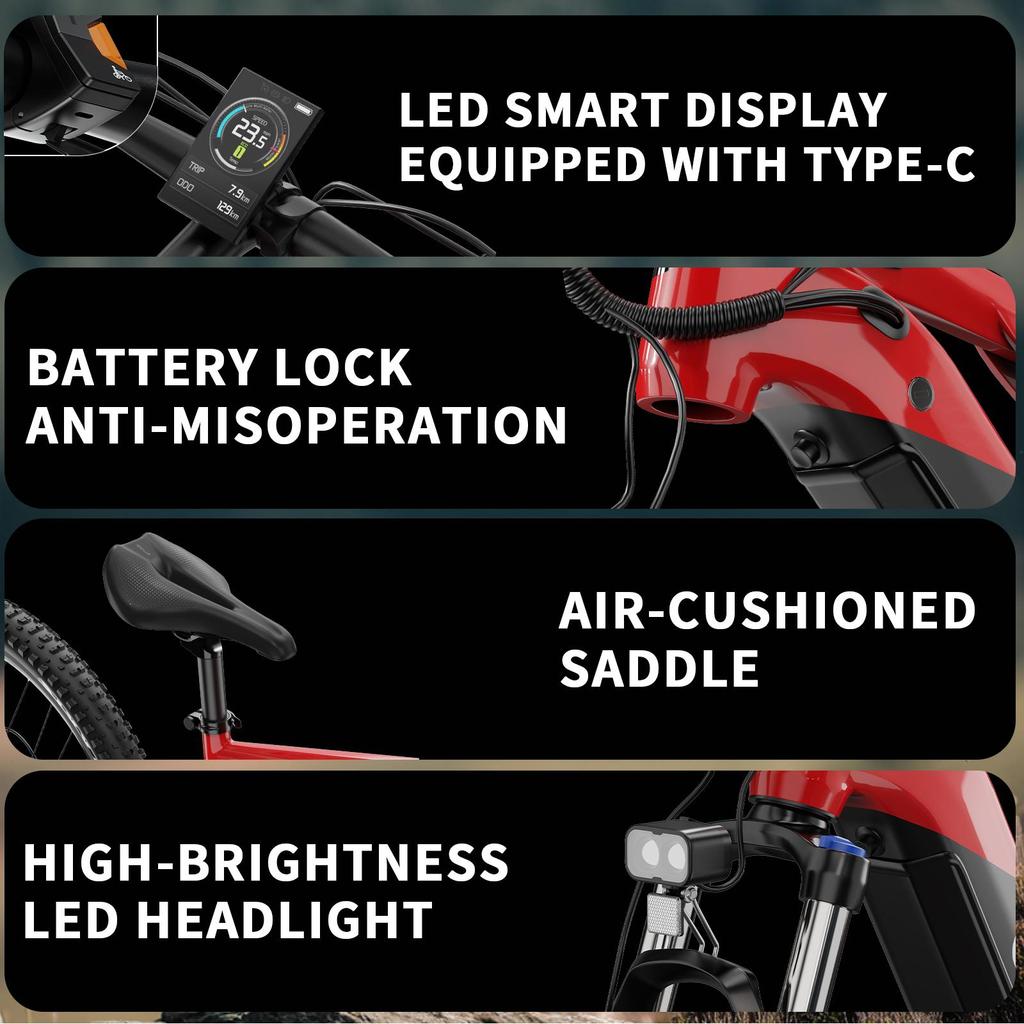 DUOTTS E29 electric bicycle, Bafang 250W motor, 48V 13.5Ah battery, full suspension, 27.5-inch tires, hydraulic brakes, range of 45-90 kilometers.