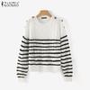 ZANZEA Autumn Women O Neck Long Sleeve Striped Texture Casual Knitted Sweaters Jumpers