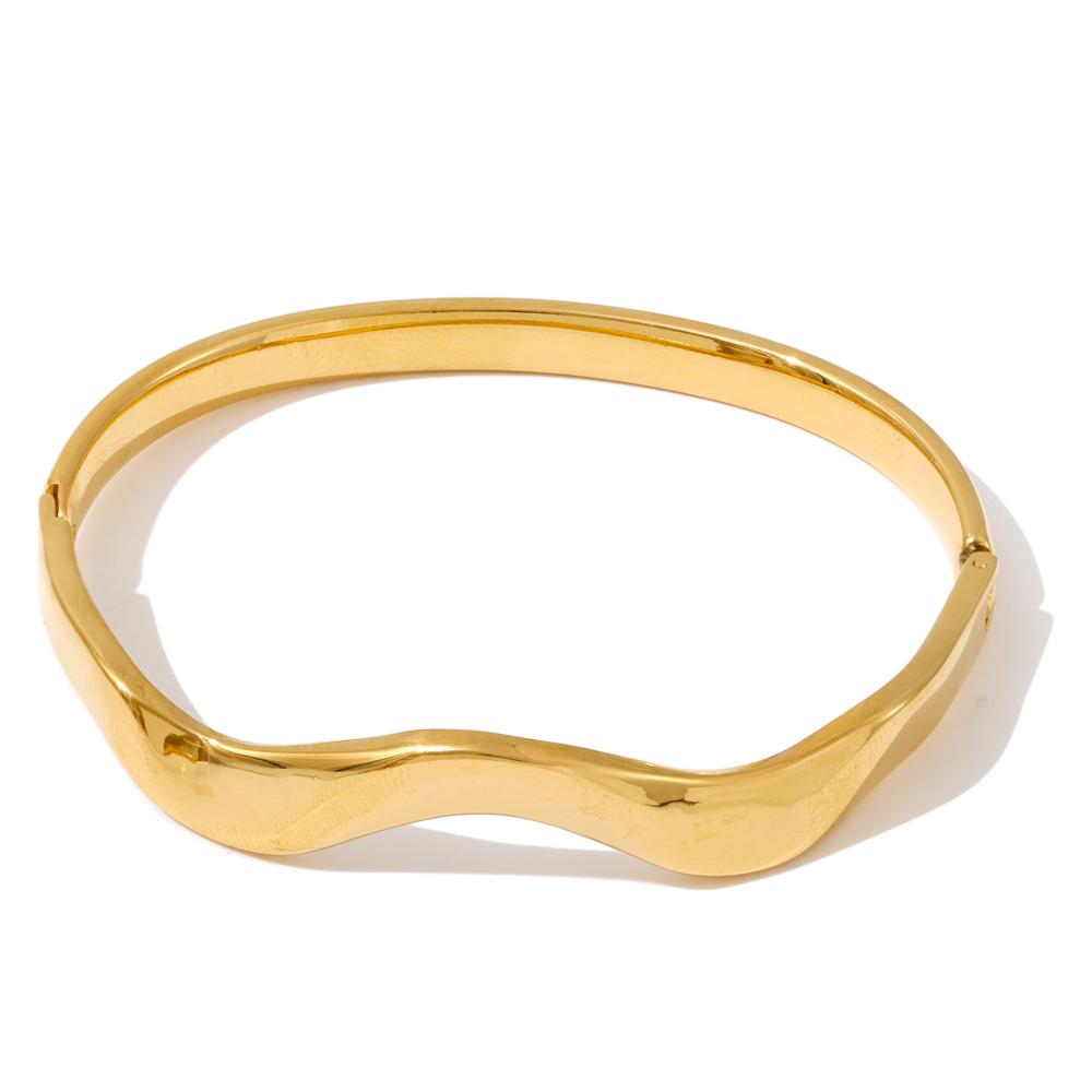 

Yhpup 63mm Minimalist Stainless Steel Irregular Wrist Bracelet Bangle Smooth Metal Geometric Golden Attractive Jewelry