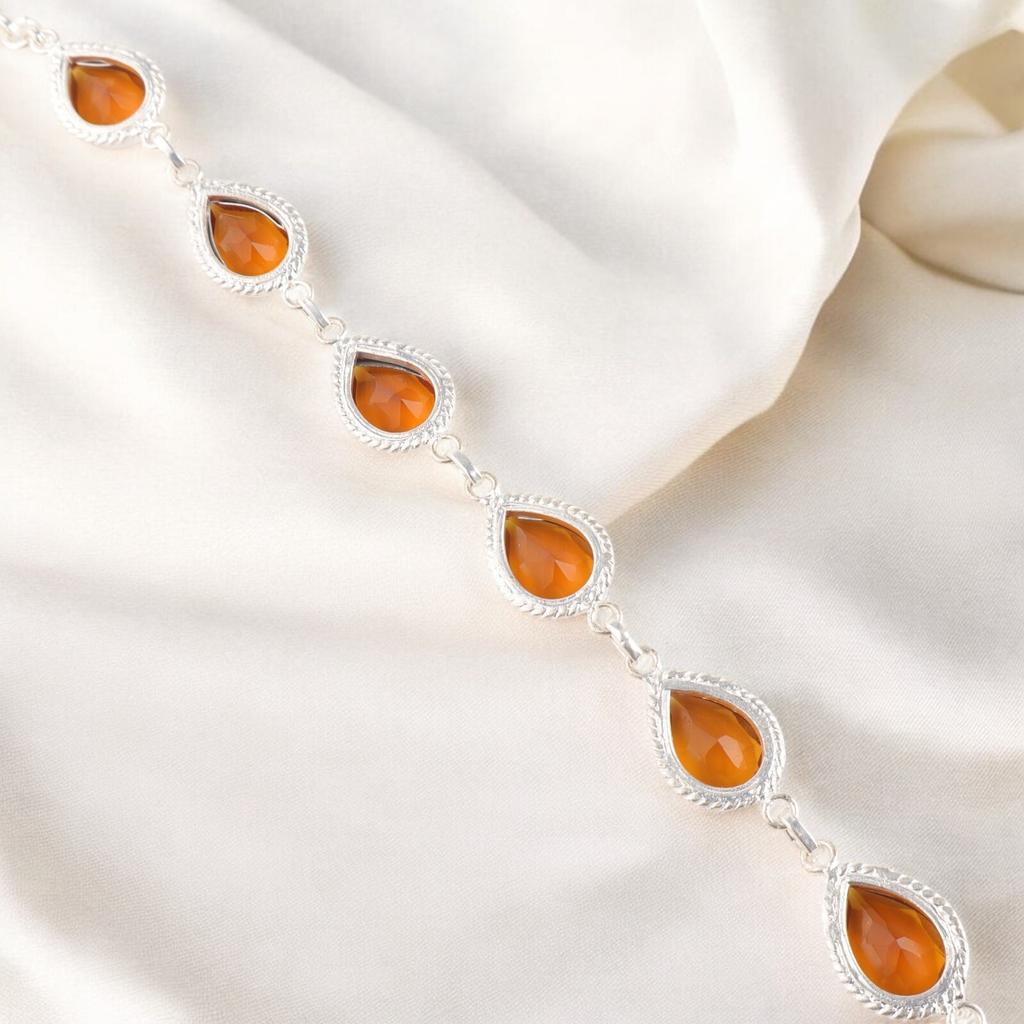 925 Sterling Silver Citrine Gemstone Bracelet Handmade Jewelry Gift For Mother RB-15-5