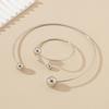 2Pcs/Set Necklace Bracelet Set, Adjustable Opening Bracelet with Double Ball Beads, Fade Resistant Choker Necklace for Minimalist Jewelry Gift
