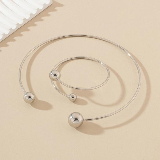 2Pcs/Set Necklace Bracelet Set, Adjustable Opening Bracelet with Double Ball Beads, Fade Resistant Choker Necklace for Minimalist Jewelry Gift