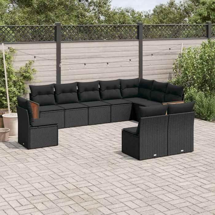 VidaXL Salon de Jardin avec Coussins 10 pcs, Canapés de Patio, Ensemble de Meubles, Mobilier de Terrasse Extérieur, Noir 3260151
