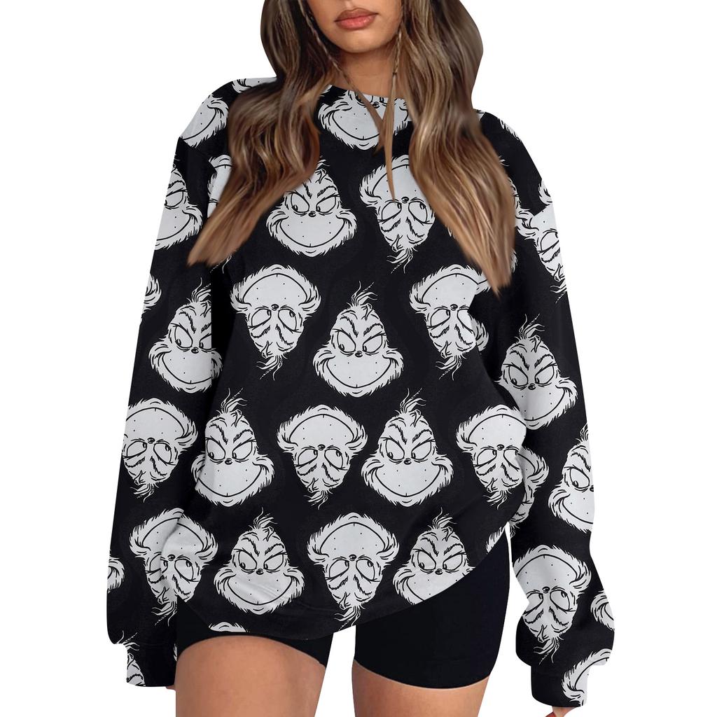 Women's Fashion Casual Long Sleeve Christmas Printed Neck Top