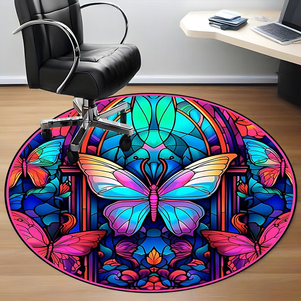 1pc Butterfly Stained Glass Chair Carpet for Office - Durable, Ideal for Chair Mats, Stylish & Functional Decorative Rug yy260203032