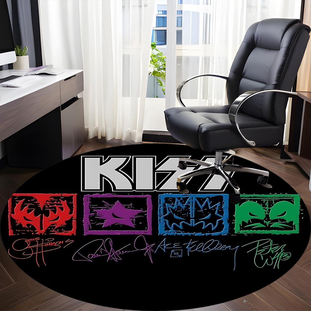 1 Alfombra Redonda de Oficina Banda KISS - Perfecta para Decoración de Oficina o Estudio, Lavable a Máquina, Base Antideslizante, Felpudo Decorativo