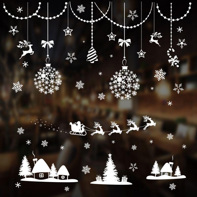 2020 Christmas Merry Window Wall Sticker Decals Snowflake Santa Claus Decor Xmas