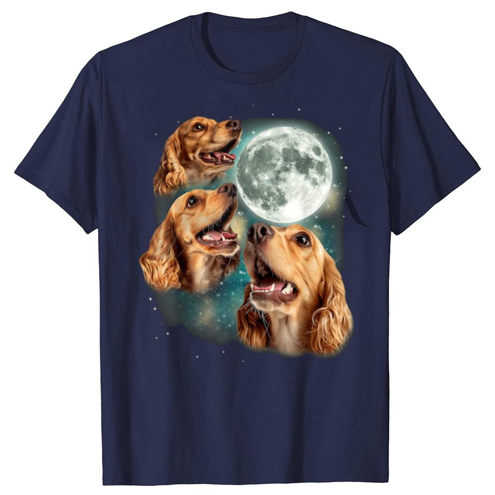 Funny Three Cocker Spaniel Moon Tshirts Men Womens Fashion Casual Tshirt 100 Cotton Loose Oversized Dog Lover T Shirt