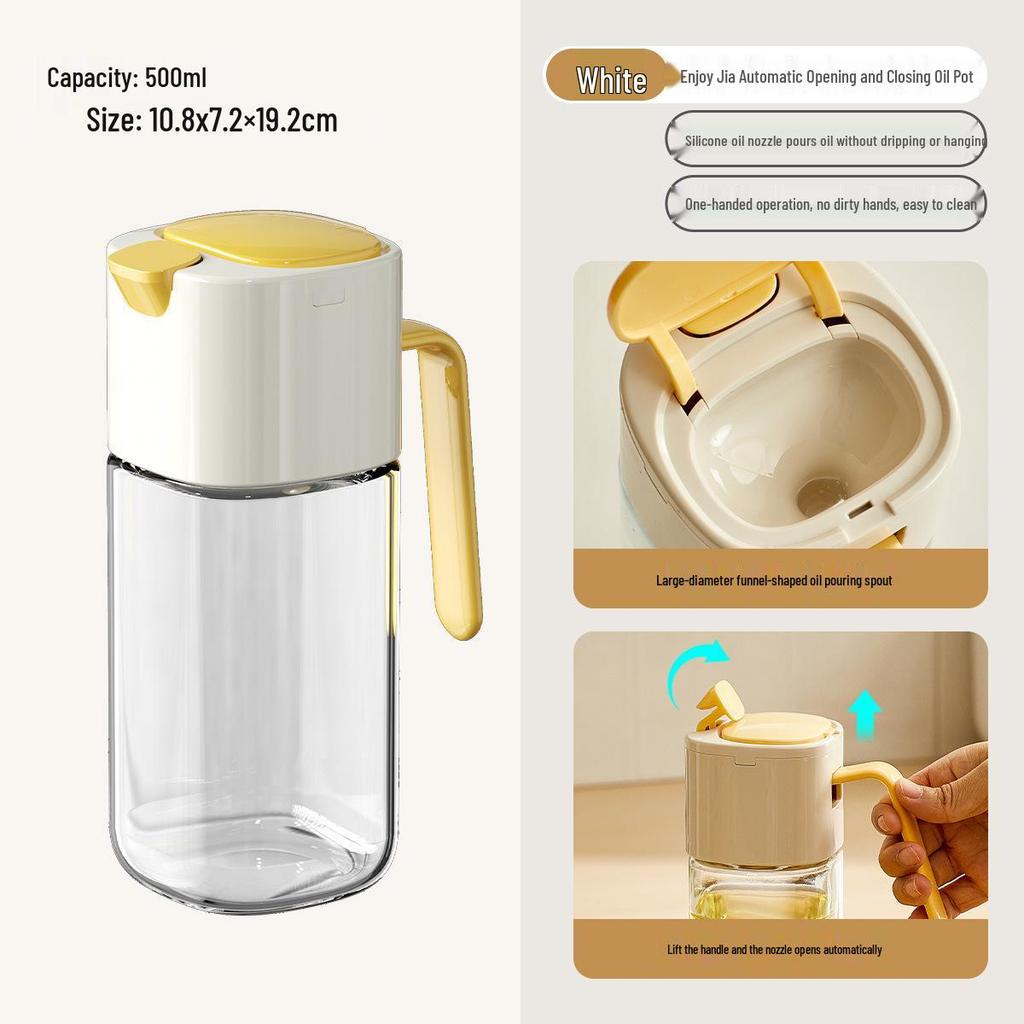 Leak-Proof Glass Oil Pot with One-Handed Lid for Soy Sauce and Vinegar