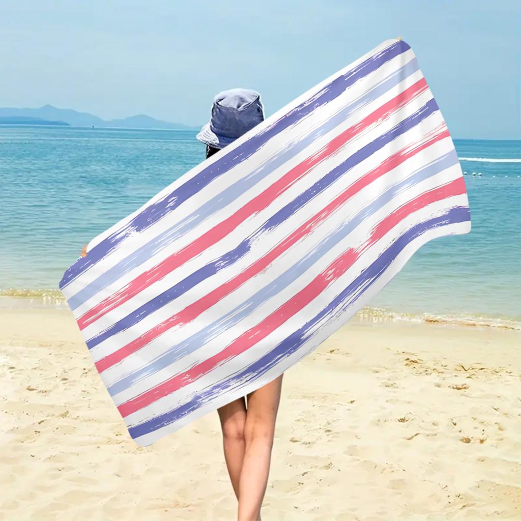 1pc Simple striped beach towel, quick drying absorbent swimming towel, multi-functional beach towel for beach swimming yoga