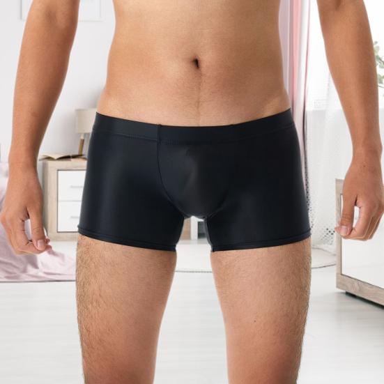 Men Boxer Underwear Low-rise U Convex Briefs Glossy Solid Silky Transparent Bag Color Boxer Briefs Smooth Thin Sports Panties